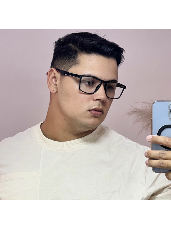 Armação de Óculos 76006 Quadrado Preto Brilho e Vermelho